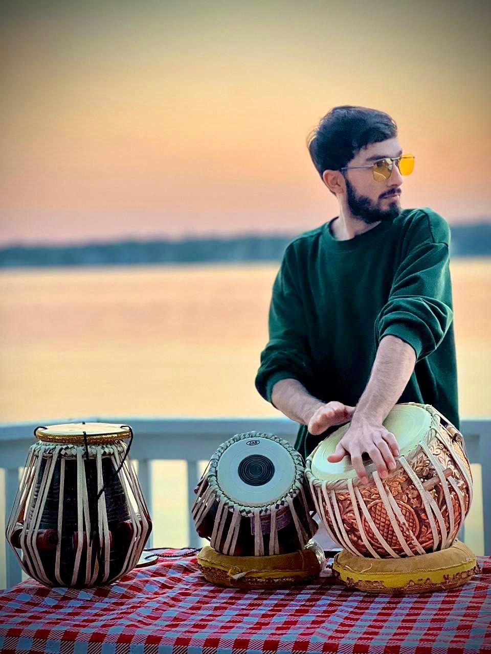 Hamid Habib Zada posing with 3 tablas 
